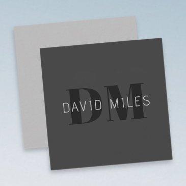 modern dark grey & black editable name & monogram note invitations