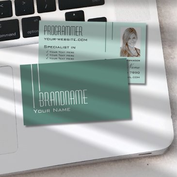 modern dark light teal with photo professional business invitations