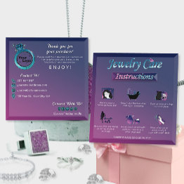 Small Modern Dark Pink Blue Gradient Jewelry Care Guide Enclosure Invitations Front View