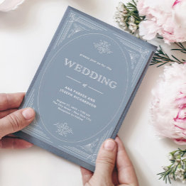 Small Modern Deco | Elegant Dusty Blue And White Wedding Invitation Front View