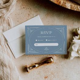 Small Modern Deco | Elegant Dusty Blue And White Wedding Rsvp Invitations Front View