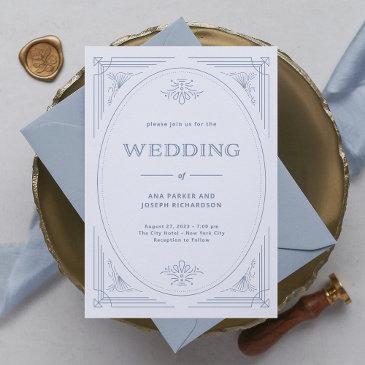 modern deco | elegant white and dusty blue wedding invitation