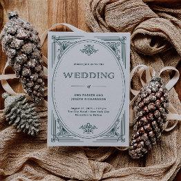 Small Modern Deco | Light Silver White And Green Wedding Invitation Front View