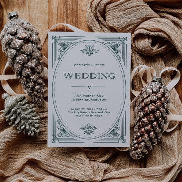 modern deco | light silver white and green wedding invitation