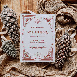 Small Modern Deco | Light Silver White With Red Wedding Invitation Front View