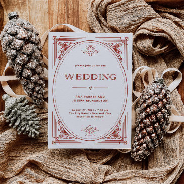 modern deco | light silver white with red wedding invitation