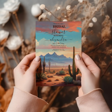 modern desert cactus landscape wedding invitation