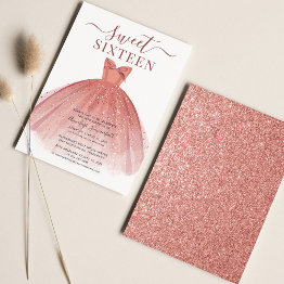 Small Modern Dress Sweet 16 Script Birthday Invitation Front View