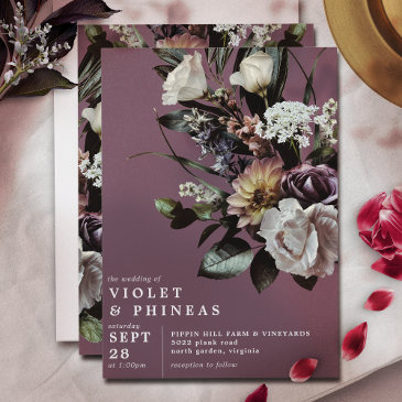modern dusty mauve purple | elegant floral wedding invitation