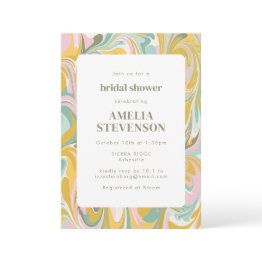 Small Modern Earthy Pastel Abstract Marble Bridal Shower Invitation Front View