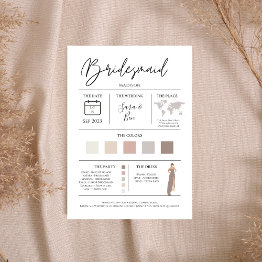 Small Modern Editable Color Bridesmaid Details Info Invitations Front View