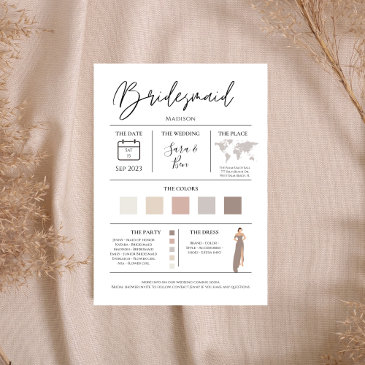 modern editable color bridesmaid details info invitations