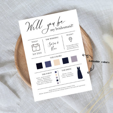 modern editable color bridesmaid proposal info car invitation
