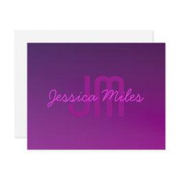 Small Modern Editable Monogrammed Text & Purple Ombre Enclosure Invitations Front View