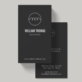Small Modern Electrician Logo On Dk Gray Business Invitations Front View