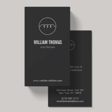 modern electrician logo on dk gray business invitations