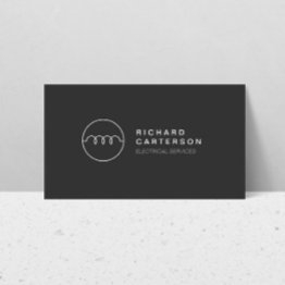 Small Modern Electrician Logo On Dk Gray Ii Business Invitations Front View