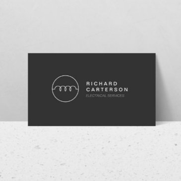 modern electrician logo on dk gray ii business invitations