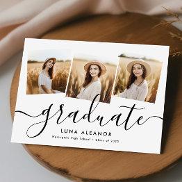 Small Modern Elegant 4 Photo Collage Script Graduation Invitation Front View