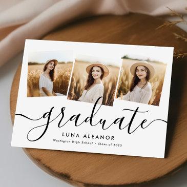 modern elegant 4 photo collage script graduation invitation