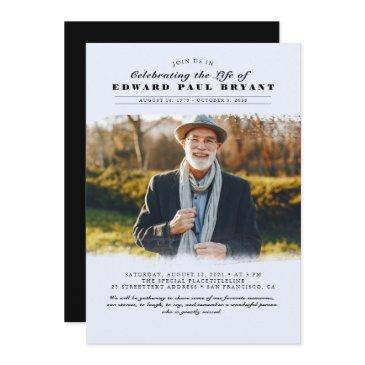 modern elegant celebration of life funeral photo invitation