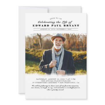 modern elegant celebration of life funeral photo invitation