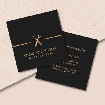 modern elegant chic faux gold black hair stylist square business invitations