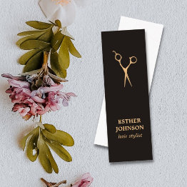 Small Modern Elegant Dark Faux Gold Scissor Mini Business Invitations Front View