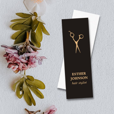 modern elegant dark faux gold scissor mini business invitations