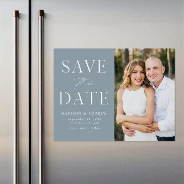 modern elegant dusty blue photo save the date magnetic invitation