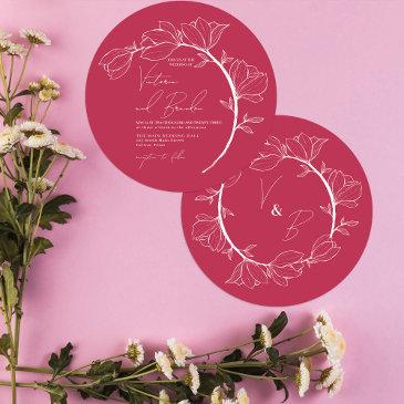modern elegant floral circle branch wedding invitation