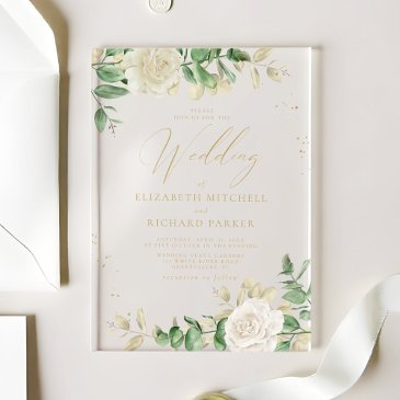 modern elegant floral greenery wedding acrylic invitations