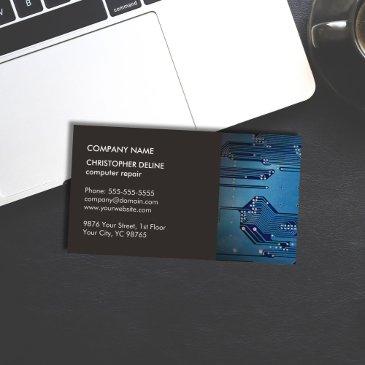 modern elegant grey blue circuit computer repair business invitations
