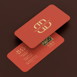 Small Modern Elegant Logo B Monogram Orange Business Invitations Front View