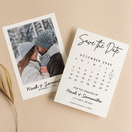 Small Modern Elegant Photo Calendar White Wedding Simple Save The Date Front View