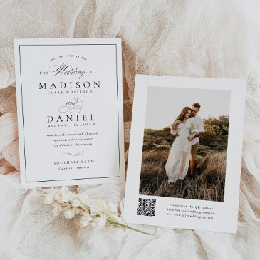 modern elegant script qr code photo budget wedding invitation