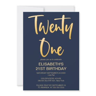 modern elegant simple navy 21st birthday party invitation