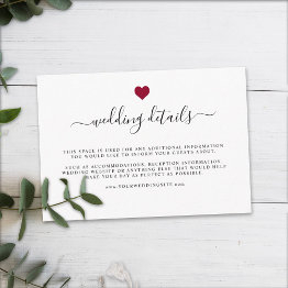 Small Modern Elegant Simple Red Heart Wedding Details Enclosure Invitations Front View