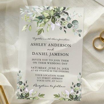 modern elegant watercolor greenery wedding acrylic invitations