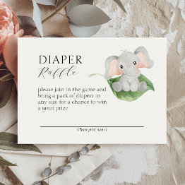 Small Modern Elephant Greenery Baby Shower Diaper Raffle Enclosure Invitations Front View