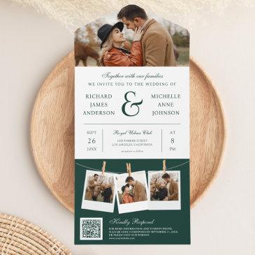 modern emerald ampersand photo qr code wedding all in one invitation