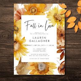 Small Modern Fall In Love Sunflower Floral Bridal Shower Invitation Front View
