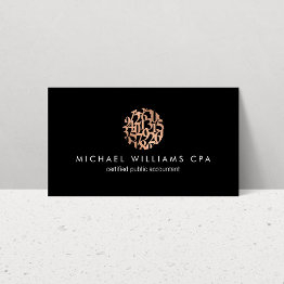 Small Modern Faux Rose Gold Numbers Accountant Black Business Invitations Front View