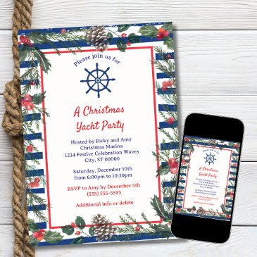 modern festive blue striped christmas yacht party invitation