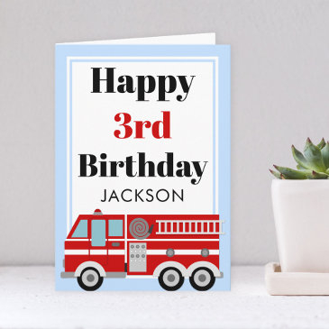 modern fire truck boy birthday invitations