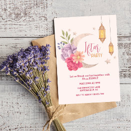Small Modern Floral Crescent Iftar Party Invitation Front View