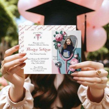 modern floral stethoscope graduation invitation postinvitations