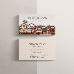 Small Modern Flute Teacher Soloist Blush Pink Rose Gold Business Invitations Front View