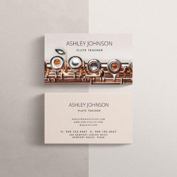 modern flute teacher soloist blush pink rose gold business invitations