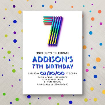 modern fun 7th birthday invitation